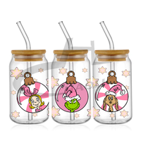 Haute qualité UV DTF tasse Wrap transferts 16oz animé film personnages autocollant pour tasses Libbey verre gobelet tasse