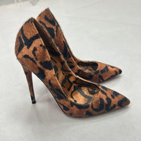 Sandales pointues à talon aiguille de 12 cm pour femmes, imprimé léopard sexy, été, avec semelle extérieure en caoutchouc et doublure en cuir synthétique
