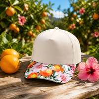 Gorra de Béisbol Personalizada de 5 Paneles con Estampado Floral de Frutas Naranjas, Visera Curva Ajustable, Unisex, Estilo Tropical de Verano