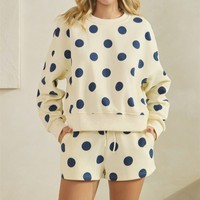Ensemble deux pièces pour femmes, sweat-shirt à manches longues à col rond à pois décontracté d'automne, short à genoux, logo personnalisé, vente en gros