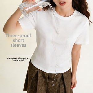 T-shirt à manches courtes en coton peigné, infroissable <span class=keywords><strong>et</strong></span> triple protection, pour <span class=keywords><strong>femme</strong></span>, style coréen, col rond, classique, pour l'été - Product Image 1