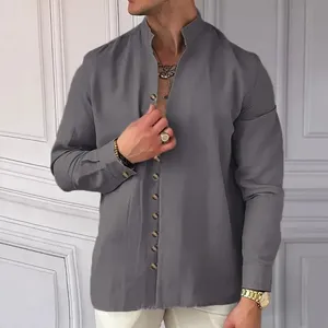 Camicie Estive da <span class=keywords><strong>Uomo</strong></span> a Maniche Lunghe con Perline, <span class=keywords><strong>Stile</strong></span> Casual Basic alla Moda, <span class=keywords><strong>Abbigliamento</strong></span> Musulmano per <span class=keywords><strong>Uomo</strong></span>, Ideale per Spiaggia e Viaggi - Product Image 3