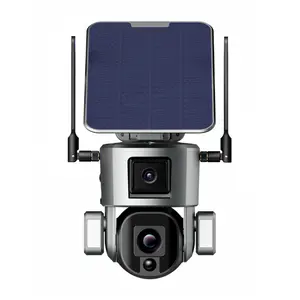 4K 10X 줌 감시 실외 보안 카메라 알람 연계 듀얼 렌즈 CCTV 태양열 PTZ 카메라