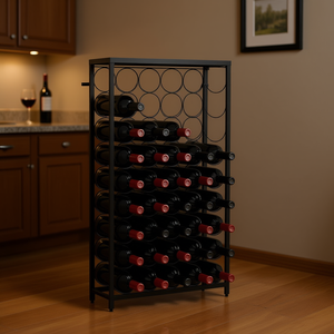 Porte-vin en fer forgé noir, 45 bouteilles, 21,3x7,1x39,4 pouces, unité de rangement, style industriel, résistant à la rouille - Product Image 2