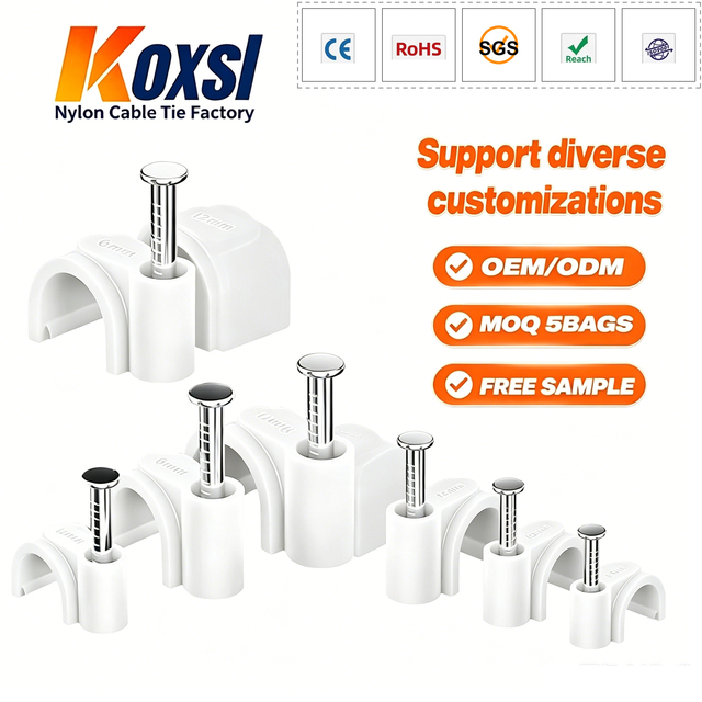 Flat Wall Cable Clips Custom Logo Square Hardened Steel Nail Wire Holders Cable Management Clamps Manufacturer CE REACH
