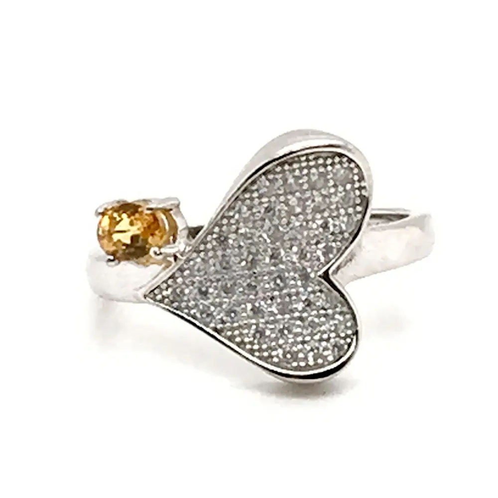Amarelo Topaz Claro Cz Coração Design de Prata Ebay Anéis de Pedras Preciosas