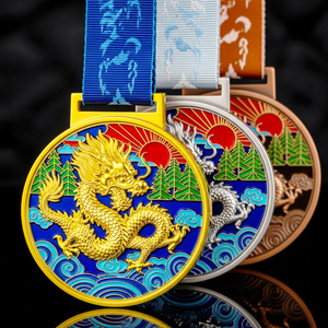 เหรียญที่ระลึกมังกรพระอาทิตย์ขึ้น ลายนูนมังกร 3 มิติ พร้อมเคลือบลายภูมิทัศน์ สำหรับมอบรางวัลกีฬากลางแจ้ง - Product Image 1