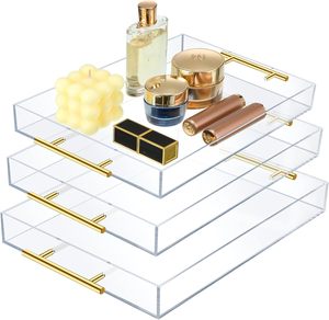 Bandeja de Servicio Acrílica Transparente Personalizada de 12x12 Pulgadas con Laminación Mate, Asas Doradas, Plegable para Café, Baño, Exhibición - Product Image 2