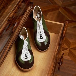 Baskets d'entraînement allemandes rétro décontractées en cuir pleine fleur, color-block, à lacets, pour l'été, à bout carré et antidérapantes - Product Image 2