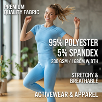Tissu tricoté de haute qualité 230 GSM 95 % polyester 5 % élasthanne, teint uni, respirant, élastique, pour soutiens-gorge de sport, vêtements de yoga, vêtements de sport personnalisés
