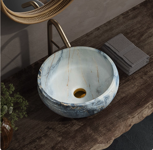 Lavabo Redondo de Mármol de Lujo Estilo <span class=keywords><strong>Bauhaus</strong></span> Moderno, Diseño Artístico de Alta Gama para Baños de Hoteles, Casas de Huéspedes y Clubs - Product Image 2