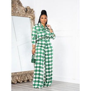 D88215 nuovi arrivi abbigliamento da <span class=keywords><strong>donna</strong></span> 2024 alla moda camicie geometriche a maniche lunghe pantaloni larghi due pezzi Set Casual da <span class=keywords><strong>donna</strong></span> - Product Image 6