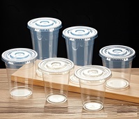 Vente en gros de gobelets jetables en plastique PET de 98 mm de diamètre, gobelets transparents pour boissons froides avec couvercles, en vrac pour usage commercial