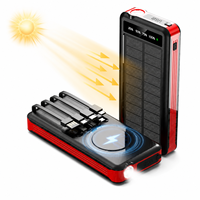 Batterie externe solaire magnétique sans fil 10000mAh, charge rapide, chargeur portable avec câbles intégrés, lampe torche LED