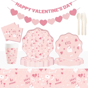 DAMAI - Juego de Vajilla Desechable de Papel con Diseño de Corazones, Color Rosa, para Fiestas de San Valentín - Product Image 2