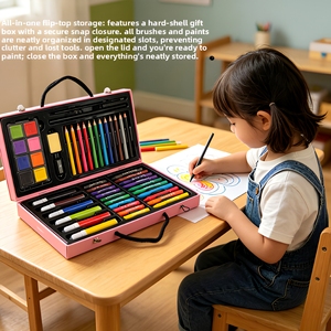 Ensemble <span class=keywords><strong>de</strong></span> peinture, <span class=keywords><strong>dessin</strong></span> et écriture pour enfants, 50 pièces, papier et crayons en bois, stylos à aquarelle, fournitures artistiques complètes, cadeau parfait - Product Image 3