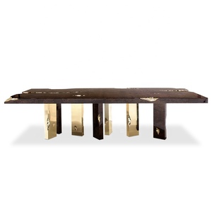 Contemporary Dinning <b>Table</b> Solid Wood Italian Luxury Royal <b>Gold</b> Walnut Dining <b>Table</b> Set 6 Seater Lu-divano0793 Luxury Dining Tab - Product Image 1
