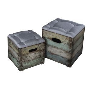 INNOVA HOME Custom Rustic Antique Accent Square Stackable Wooden <b>Storage</b> Stool Ottoman Removable Cover Fabric <b>Seat</b> Multi-Use - Product Image 1