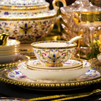 Service de Table Haut de Gamme en Porcelaine Fine – Collection Luxe Léger – Nouveau Style Chinois – Bols et Assiettes en Céramique Gravés avec Émail Cloisonné
