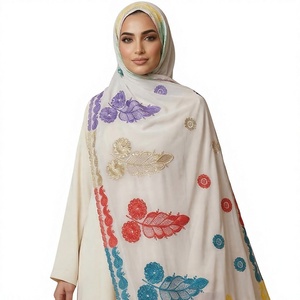 Women <b>Chiffon</b> Embroidered Floral <b>Scarf</b> Lightweight Breathable Soft Shawl Modest Head Wrap Wholesale OEM - Product Image 1