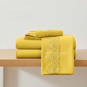 Wholesale Custom Logo King Size 6 Piece <strong>Crochet</strong> Lace Sheet <strong>Set</strong> Yellow Color 14 Inch Extra Deep Pocket <strong>Set</strong> for Hotel Luxury Soft - Product Image 4