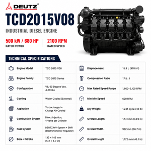 Moteur diesel d'origine SCDC Deutz 500 kW 680 CV 8 cylindres V8 refroidi par eau TCD2015V08 pour machines <span class=keywords><strong>de</strong></span> construction lourdes - Product Image 2