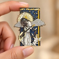 Broche en émail dur personnalisée, ange guitariste, broche en métal, étoile scintillante, note de musique, badge artistique pour cadeau