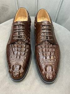 Zapatos clásicos de hombre con cordones, 100% cuero de cocodrilo, lujosos, hechos a mano, de diseñador, a la moda, para boda, con punta. - Product Image 6