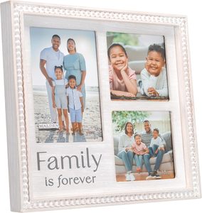 Cadre photo mural et de table familial à 3 ouvertures, avec perles, en bois <span class=keywords><strong>gris</strong></span> blanchi à la chaux, avec passe-partout - Product Image 1