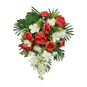<b>Artificial</b> Red Rose and White Frangipani <b>Bouquet</b> Decorative Floral Arrangement for Home Wedding Decor Wreaths and Swags - Product Image 1