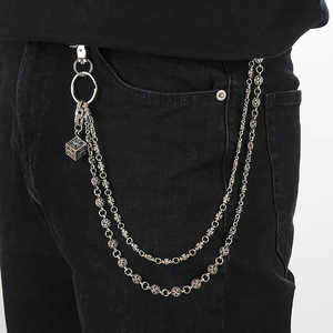 Punk Hip Hop Y2K Street Style Metal Iron Silver Cross <strong>Waist</strong> Pocket <strong>Chains</strong> Gothic Multi-layer Dice Pendant Jean Wallet <strong>Chains</strong> - Product Image 2