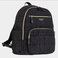 Sac à dos à langer matelassé noir personnalisé en nylon, multi-poches, imperméable, avec matelas à langer intégré, sangles de poussette élégantes pour maman