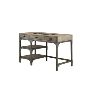 Weathered <b>Oak</b> 3 <b>Drawer</b> Writing <b>Desk</b> Antique Silver Industrial Office Furniture Freestanding - Product Image 1