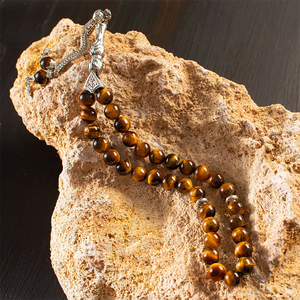 Vero occhio di tigre perline di preghiera islamica pietra naturale 33 perline Tasbih Misbaha Tasbeeh <span class=keywords><strong>rosario</strong></span> Sibha Tasbih 33 gioielli musulmani 10mm - Product Image 3