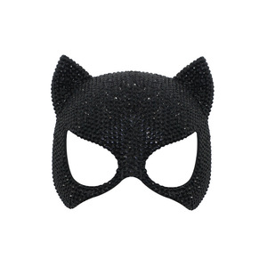 Masque de chat en strass noir et blanc, demi-visage, accessoire de fête costumée pour femmes, style mignon, en plastique - Product Image 2