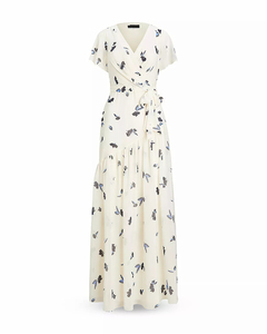 2022 été mode femmes élégant manches courtes flutter surplis col en V Floral Wrap longue Maxi robe avec ourlet asymétrique - Product Image 6