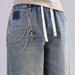Cadena de Pantalones Multicapa con Colgante de Corazón yueli, Cadena de Cintura Casual de Aleación de Zinc Estilo Hip Hop, Diseño de Mosaico Blanco K - Product Image 2