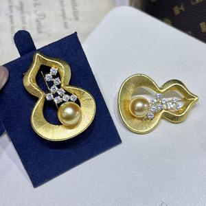 เข็มกลัดทรงน้ำเต้าประดับมุกแท้สีสดใหม่ งานแฮนด์เมด เครื่องประดับแฟชั่นสำหรับติดหน้าอก ดอกไม้ โชคลาภ - Product Image 2