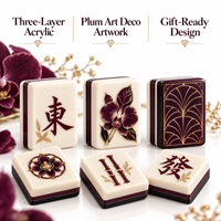 Jeu de tuiles de Mahjong américain avec motifs floraux Art Déco prune pour soirées de jeux en société, cadeaux, vente au détail et personnalisation de marque
