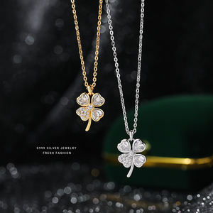 Alta calidad 925 plata esterlina joyería de moda corazón trébol de cuatro hojas circón lindo colgante collar para mujer - Product Image 1