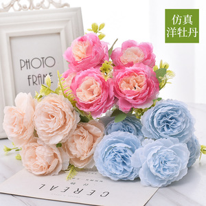 Bouquet de roses artificielles en soie, fleurs réalistes pour mariage et décoration intérieure, 6 têtes, rouge - Product Image 3