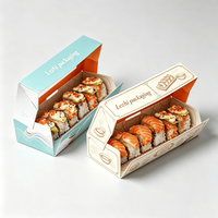 Boîte à lunch en papier kraft biodégradable avec fenêtre transparente, logo personnalisé, pour sushis, salades, emballages à emporter