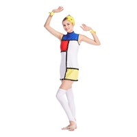 Costumes de danse pour filles MiDee de haute qualité, ornés de paillettes, multicolores, patchwork, robes trapèze, vêtements de scène de jazz