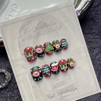 Grossiste de haute qualité Nouveau style de strass Pressage à la main Collection Noël 3D Colle réutilisable Presse artificielle sur les ongles