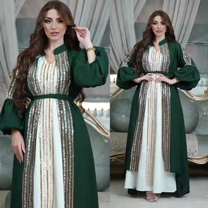 Oriente Medio Kuwait Abaya moda mujer 2 uds manga de burbuja Abaya bordado lentejuelas lujo tradicional musulmán mujer vestido