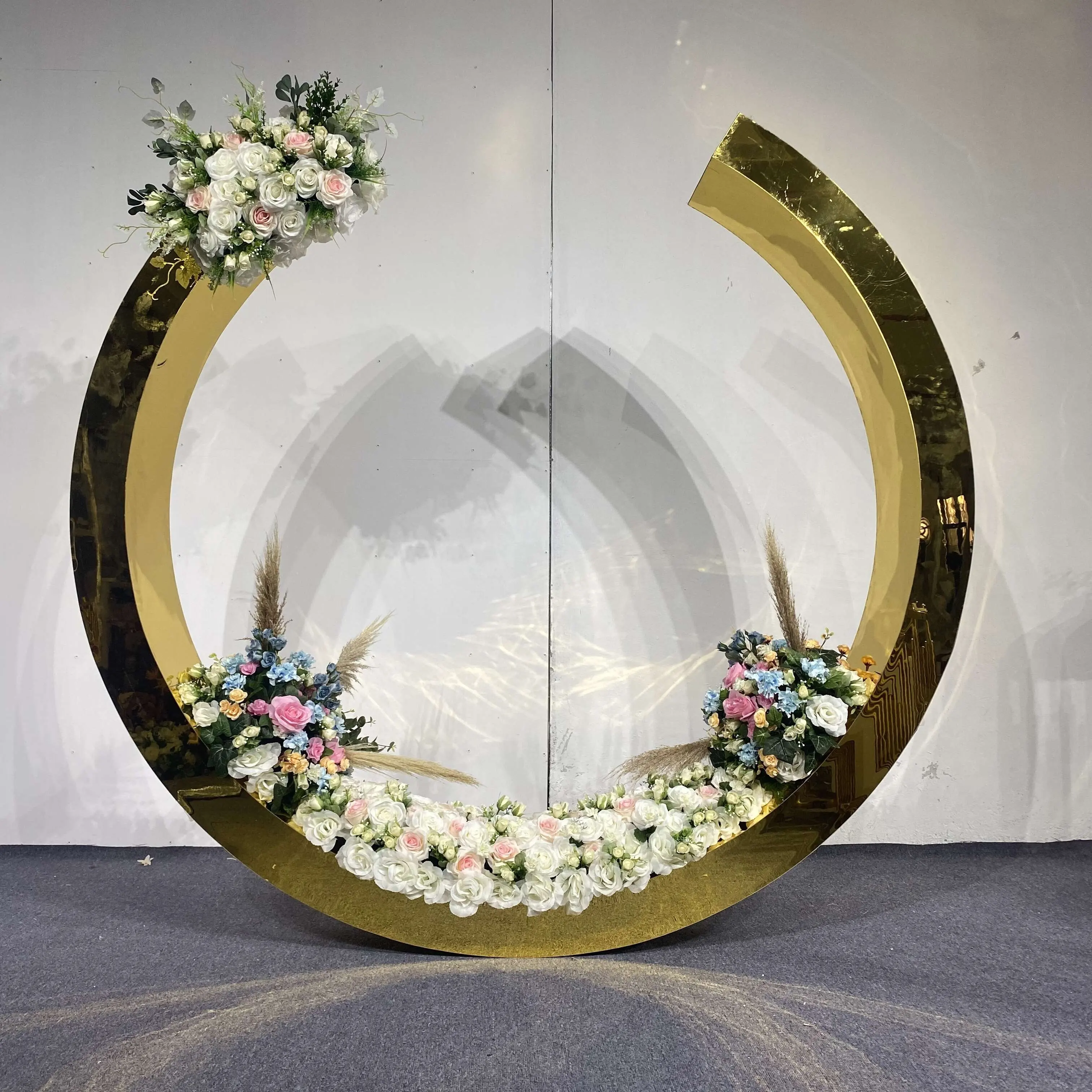 Wedding Backdrop Events Backdrop Decoration Arch Round Mirror Gold Backdrop For Wedding Party