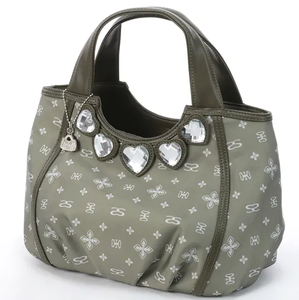 Bolso de mano estilo Y2K para mujer, bolso tote con estampado de monograma decorado con diamantes de imitación en forma de corazón, bolso ligero con asa superior de poliéster - Product Image 6