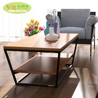 Table basse moderne à double plateau en bois massif de chêne/table d'appoint en fer forgé pour salon