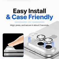 Protecteur d'objectif d'appareil photo en verre trempé en alliage d'aluminium 3D pour une protection ultra-fine, étanche, anti-rayures, couverture intégrale 360°