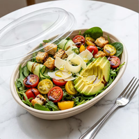 Bol ovale jetable en bagasse de canne à sucre de 850 ml, compatible micro-ondes, écologique, pour salade, idéal pour les fêtes - Meilleures ventes